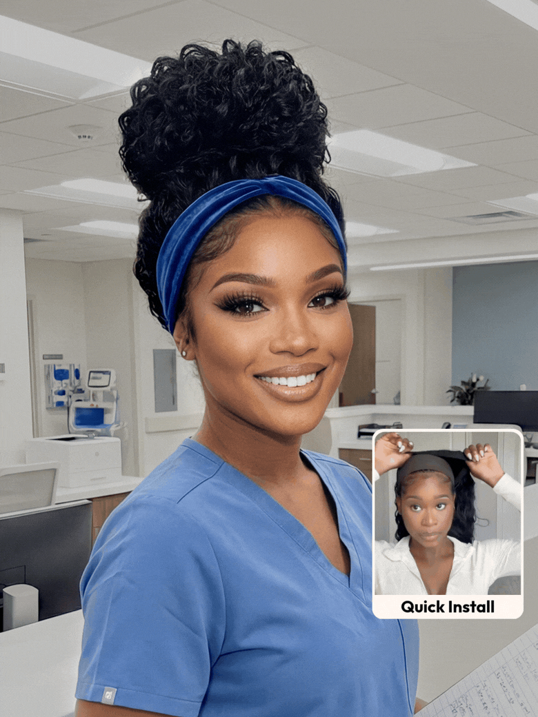 UNice HookFit TM Headband Wig Water Wave Glueless for Healthcare Workers | Comfortable, Secure, and Effortless All-Day Wear for Busy Shifts