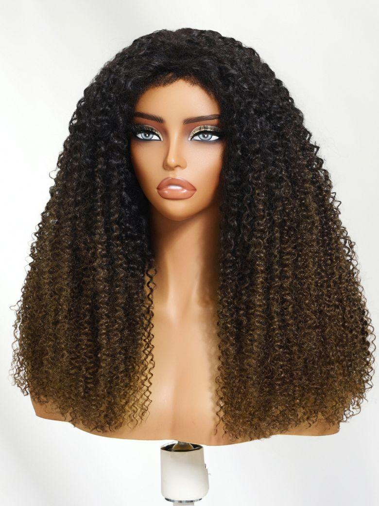 UNice Flip Over Half Wig Black to Chestnut Brown Ombre Kinky Curly Wig