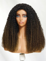 UNice Flip Over Half Wig Black to Chestnut Brown Ombre Kinky Curly Wig