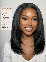 UNice 7x5 Bye Bye Slip TM Glueless Lace Black Yaki & Pre Layered & 13x4 Pre Everything Yaki Bob Bleached Knots Drawstring Wig