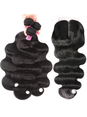 UNice Hair 3 Bundles Brazilian Body Wave With T Part Lace Closure