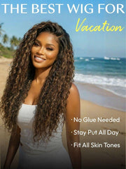 UNice 7x5 Bye Bye Slip TM Lace Balayage Highlights Water Wave Wig with Invisi Drawstring