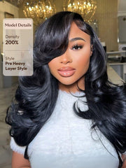 UNice 7x5 Lace Bye-Bye Slip TM Wig Feathered Layer Left Side Part 200% Density Wig with Secure Silicone Strips and Drawstring