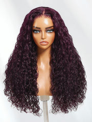 UNice 13x4 Pre-Everything TM Lace Frontal Black Cherry Water Wave Glueless Drawstring Wig 100% Human Hair Wigs