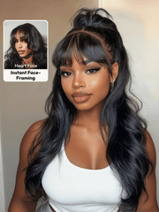 7x5 Bye-Bye Knots TM & 13x4 Pre-Everything TM Pull & Go Black Fluffy Loose Wave Wispy Bangs Glueless Wig