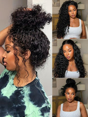UNice 7x5 Bye Bye Knots & 13x4 Pre-Everything TM Pre Cut Lace Natural Black Water Wave Curly Drawstring No Baby Hair