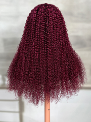 Beginner Friendly V Part Burgundy Ombre With Dark Roots Curly Wig 150% Density