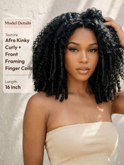 UNice 7x5 Lace Bye Bye Slip TM Natural Black Afro Kinky Curly with Finger Coil Ends Drawstring Wig 180% Density