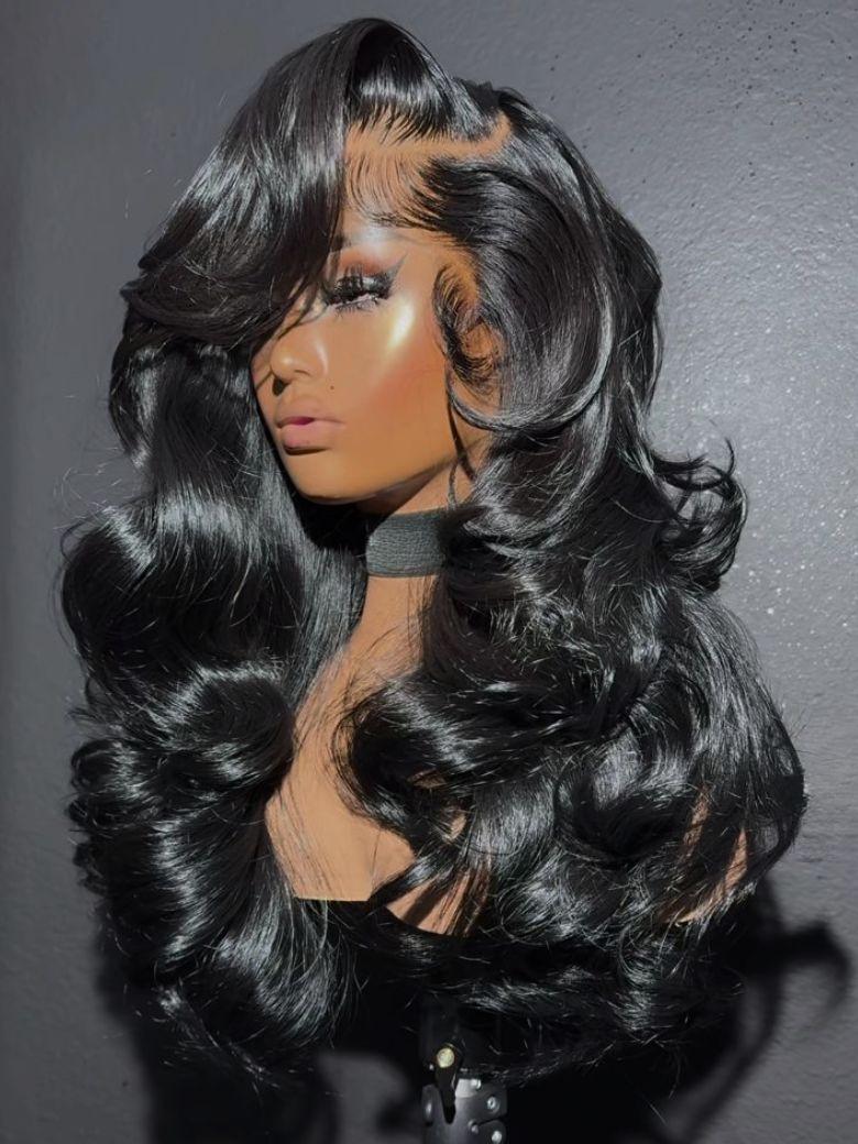 UNice 13x4 Pre-Everything TM Wig & 7x5 Bye-Bye Slip Loose Wave With Face-Framing Layers And Side-Swept Bangs With Drawstring