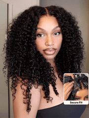 UNice InvisiBlend TM V Part Curly Texture Drawstring Human Hair Wig With Finger Coil Ends