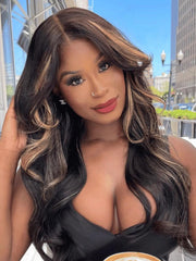 UNice 7x5 Bye-Bye Slip TM Lace Loose Wave Butterscotch Highlights Brown with Free Face Framing Bangs Wig 150% Density