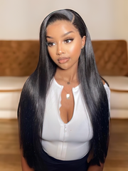 180% Density HD Lace 5x5 Closure Skin Melt Perfect Hairline Glueless Straight Wig with Bleached Knots