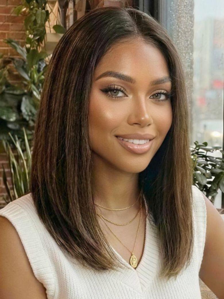 UNice 7x5 Bye Bye Slip TM Lace Balayage Highlights Yaki Straight Bob Wig with Invisi Drawstring