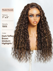 UNice Bye-Bye Knots 7x5 Lace Water Wave Black Wig With Golden Brown Highlights 150% Density Perfect Beach